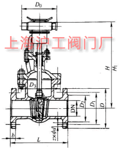 Z941H-16Q、Z941H-25Q 型電動(dòng)楔式鑄鐵閘閥主要外形及結(jié)構(gòu)尺寸示意圖